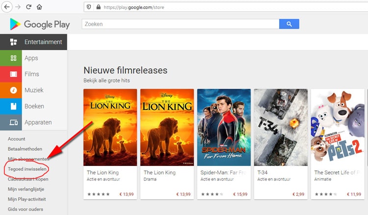 Google Play in de browser, tegoed inwisselen vanaf desktop