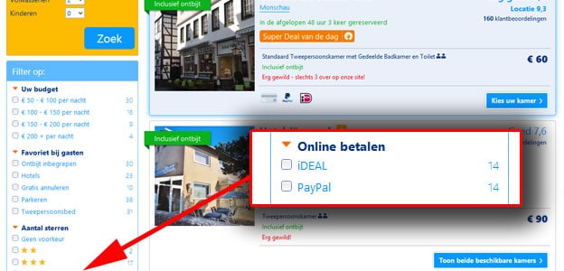 Hotels betalen met ideal op booking.com