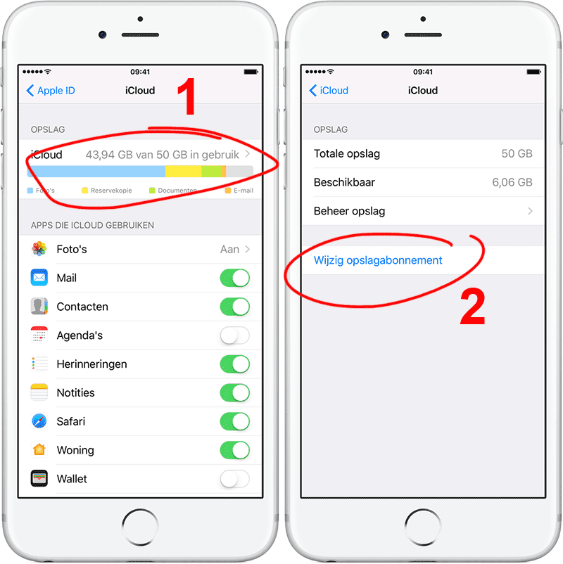 iCloud opslag beheren