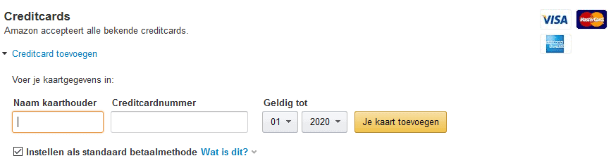 Prepaid creditcard toevoegen aan Amazon