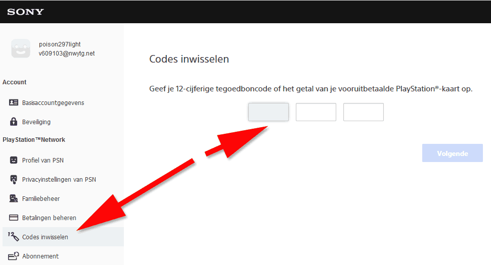 PSN Code inwisselen