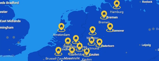 Routekaart vertrekluchthavens Ryanair