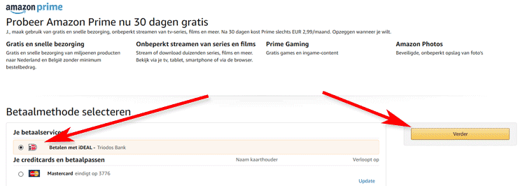 Stap 4: Kies betaling en klik op verder