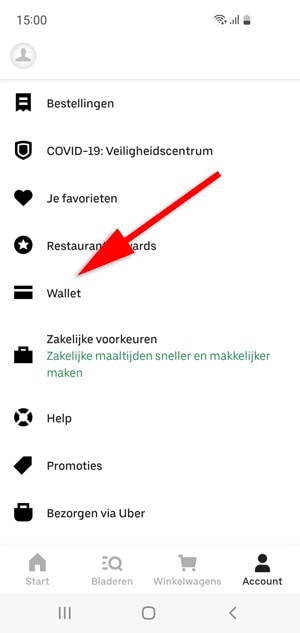 UberEATS Contant betalen stap 1